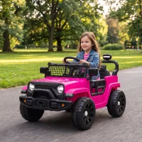 Qaba 12V Electric Car for Kids with Remote, Dual Motors, Rear Suspension, Soft Start, Music, Lights for 3-8 Years, Pink(m-8)