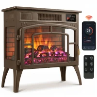 HOMCOM 3-Sided Glass WiFi Electric Fire Heater, Smart Electric Fireplace Stove, Brown(m-1)
