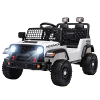 Qaba 12V Ride on Truck Car with Remote, Soft Start, 4-Wheel Suspension, Safety Belt, Lights, USB Music for Ages 2-4, White(m-2)