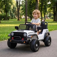 Qaba 12V Ride on Truck Car with Remote, Soft Start, 4-Wheel Suspension, Safety Belt, Lights, USB Music for Ages 2-4, White(m-8)