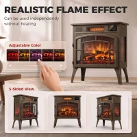 HOMCOM 3-Sided Glass WiFi Electric Fire Heater, Smart Electric Fireplace Stove, Brown(m-4)