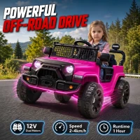 Qaba 12V Electric Car for Kids with Remote, Dual Motors, Rear Suspension, Soft Start, Music, Lights for 3-8 Years, Pink(m-4)