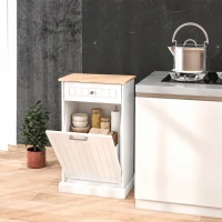 HOMCOM 10 Gallon Tilt Out Trash Cabinet, Wooden Hidden Trash Can with Storage Drawer for Kitchen, Laundry Hamper Cabinet for Bathroom, White(m-10)