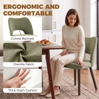 HOMCOM Dining Chairs Set Upholstered Kitchen Chenille Tool Free Assembly Rubberwood Legs, Green(m-5)