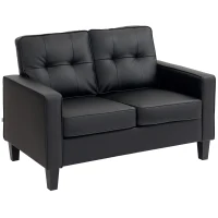 HOMCOM 51" Double Sofa Couch, Upholstered PU Leather Loveseat with Armrests, Tufted Backrest, Cushion, Black(m-9)