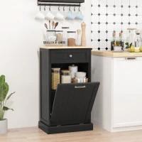 HOMCOM 10 Gallon Tilt Out Trash Cabinet, Wooden Hidden Trash Can with Storage Drawer for Kitchen, Laundry Hamper Cabinet for Bathroom, Black(m-10)