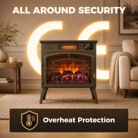 HOMCOM 3-Sided Glass WiFi Electric Fire Heater, Smart Electric Fireplace Stove, Brown(m-7)