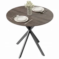 HOMCOM 31.5" Small Round Dining Table for 2, Industrial Kitchen Table with Cross Steel Legs for Dining Room, Distressed Brown(m-1)