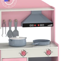 Qaba Wooden Play Kitchen Set for Kids with Real Lights & Sounds, 5PCs Accessories, Gift for Boys & Girls, Ages 3-6, Pink(m-10)