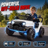 Qaba 12V Electric Car for Kids with Remote, Dual Motors, Rear Suspension, Soft Start, Music, Lights for 3-8 Years, White(m-4)