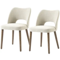 HOMCOM Dining Chairs Set Upholstered Kitchen Chenille Tool Free Assembly Rubberwood Legs, Cream White(m-1)