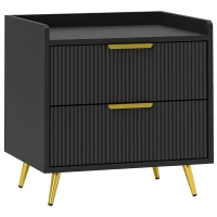 HOMCOM Bedside Table, Nightstand with 2 Drawers, Side End Table with Metal Legs for Bedroom, Black(m-8)