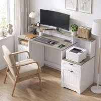HOMCOM Computer Desk with Power Outlets Office Desk 1 Cabinet File Drawer Grey Brown White(m-15)