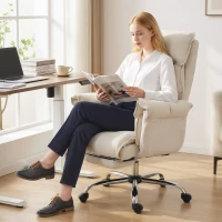HOMCOM Executive Office Chair, Reclining Computer Chair with Footrest, High Back, Headrest, Adjustable Height, Cream White(m-9)