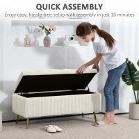 HOMCOM Storage Ottoman Bench, 43 Inch Large Storage Chest with Steel Legs and Padded Seat, Foot Rest, Load 485 lbs, Beige(m-7)