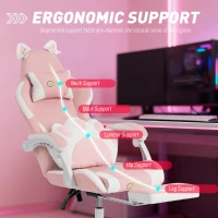 HOMCOM Cute Gaming Chair with Cat Ears, Gamer Computer Chair with Lumbar Support, Footrest, Headrest & Faux Leather, Pink(m-5)