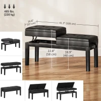 HOMCOM Piano Bench with Storage, Height Adjustable Piano Stool, PU Leather Tufted Keyboard Seat, Black(m-3)