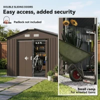 Outsunny Metal Large Shed with Double Locking Doors Sloped Roof for Garden Tool, Bike Storage, Brown(m-6)