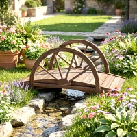 Outsunny 3.3ft Wooden Garden Bridge Arc Stained Finish Walkway with Half Wheeled Railings, Stained Wood(m-7)