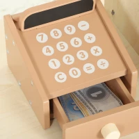 Qaba Wooden Grocery Store Playset Pretend Play with Play Food, Cash Register, Chalkboard, 61 Accessories for Boys & Girls 3-8(m-9)