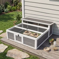 PawHut Tortoise Habitat Openable Top Wooden Tortoise Enclosure Run Area and Clear Window Dark Gray(m-10)