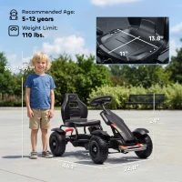 Aosom Kids Pedal Go Kart, Outdoor Ride on Toys with Adjustable Seat, Sharp Handling, Handbrake, 4 Non-Slip Rubber Wheels for Boys & Girls Aged 5-12 Years Old, Black(m-3)