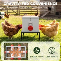 PawHut 35LB Automatic Chicken Feeder, Metal Poultry Feeder w/ 6 No-Waste Ports & Lid, Rat Proof, Weatherproof Design and Stand(m-5)