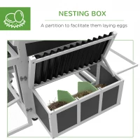 PawHut Wooden Chicken Coop, Rabbit Hutch with Large Run, Outdoor Poultry Cage with Nesting Box, Tray, Windows, Dark Grey(m-6)