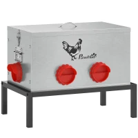 PawHut 35LB Automatic Chicken Feeder, Metal Poultry Feeder w/ 6 No-Waste Ports & Lid, Rat Proof, Weatherproof Design and Stand(m-13)