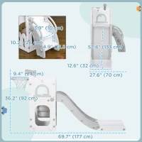 Qaba 5 in 1 Toddler Slide with Basketball Hoop, Climber, Telescope, Storage Basket, for 1-3 Years Kids Indoor Use, Grey(m-3)