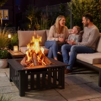 Outsunny 26" Outdoor Fire Pit with Fire Poker, Steel Square Wood Burning Firepit with Mesh Lid, Firepits, Black(m-1)
