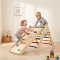 Qaba Pikler Triangle Set, 3 in 1 Climbing Toys with Ramp for Toddlers, Nature Wood(m-8)