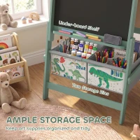 Qaba Art Easel for Kids, 3-in-1 Double-Sided Kids Easel with Chalkboard, Whiteboard, Paper Roll, 2 Storage Bins for 3-8, Green(m-5)