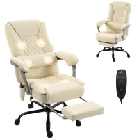 HOMCOM 400lbs Massage Office Chair with Heat, Big and Tall Desk Chair, Lumbar Support, Reclining, Footrest, Beige(m-1)