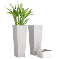 Outsunny 32 Inch Tall Planters for Outdoor Plants, Set of 2 Plastic Flower Pots with Drainage Holes, White(m-10)
