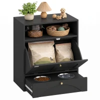 PawHut Dog Feeding Station, Dog Food Storage Cabinet with 2 Elevated Bowls, Tilt-Out Cabinet and Storage Shelf, Black(m-13)