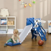 Qaba Slide for Kids with Basketball Hoop for Indoor Use, Easy Set Up Baby Slide for Kids 18-36 Months, Blue(m-2)