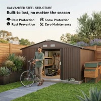 Outsunny Metal Large Shed with Double Locking Doors Sloped Roof for Garden Tool, Bike Storage, Brown(m-5)