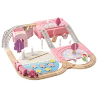 Qaba 58PCS Wooden Train Set for Toddlers, Train Track Set with 17 Track Pieces, 5 Princess Figures and Accessories(m-2)