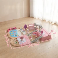 Qaba 58PCS Wooden Train Set for Toddlers, Train Track Set with 17 Track Pieces, 5 Princess Figures and Accessories(m-3)