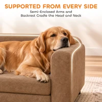 PawHut Dog Bed for Large Breeds, Soft Velvet Dog Couch with Removable Cushion, Backrest, Armrest and Low Feet, Brown(m-5)