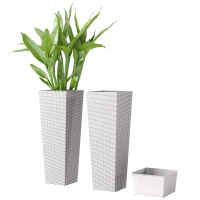 Outsunny 32 Inch Tall Planters for Outdoor Plants, Set of 2 Plastic Flower Pots with Drainage Holes, White(m-1)