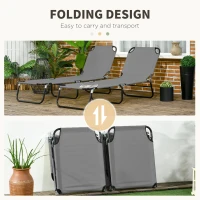 Outsunny 2 Pieces Pool Chaise Lounge Chairs, Folding Lounge Chairs with 5-Level Reclining Back, Steel Frame, Dark Gray(m-5)
