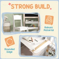 Qaba 3 in 1 Kids Table and Chair Set with Foldable Easel, Storage Shelves, Roll Paper, White(m-7)