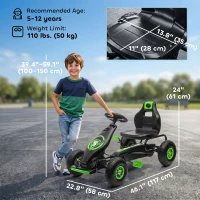 Aosom Pedal Go Kart w/ Adjustable Seat, Rubber Wheels Shock Absorb, Green(m-3)