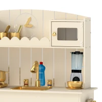 Qaba Wooden Play Kitchen Set for Kids with Real Lights & Sounds, 12PCs Accessories, Gift for Boys & Girls, Ages 3-6, Cream(m-10)