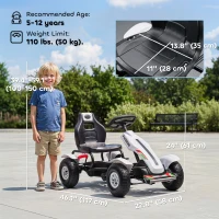 Aosom Pedal Go Kart for Kids, Pedal Car with Adjustable Bucket, Handbrake, 4 Rubber Wheels Powered Ride, White(m-3)