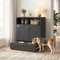 PawHut Dog Feeding Station, Dog Food Storage Cabinet with 2 Elevated Bowls, Tilt-Out Cabinet and Storage Shelf, Black(m-8)