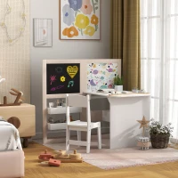 Qaba 3 in 1 Kids Table and Chair Set with Foldable Easel, Storage Shelves, Roll Paper, White(m-8)