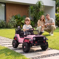 Qaba 12V Ride on Truck Car with Remote, Soft Start, 4-Wheel Suspension, Safety Belt, Lights, USB Music for Ages 2-4, Pink(m-1)